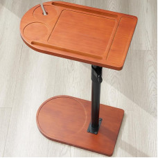 YUHFERA 360° pöörlev diivanitaldrik diivanivarre reguleeritava kõrgusega küljelaud voodi või tooli jaoks koos mobiiltelefoni ja tahvelarvuti pesadega, TV-taldrik, küljelaud väikestesse ruumidesse (mahagon, kaar)