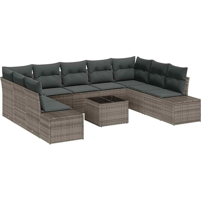 Rantry 9-teiliges Garten-Sofa-Set mit Kissen Schwarz Poly-Rattan Gartenlounge Model3355898