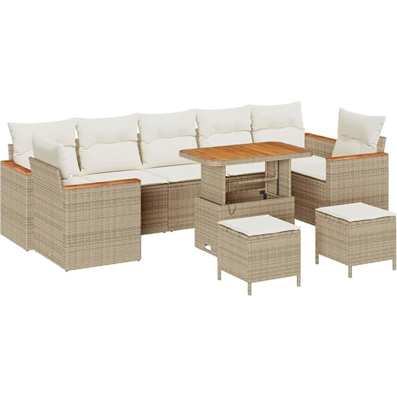 Rantry 10-teiliges Garten Sofa Set mit Kissen Beige Poly Rattan Akazie Gartenlounge Model3363031