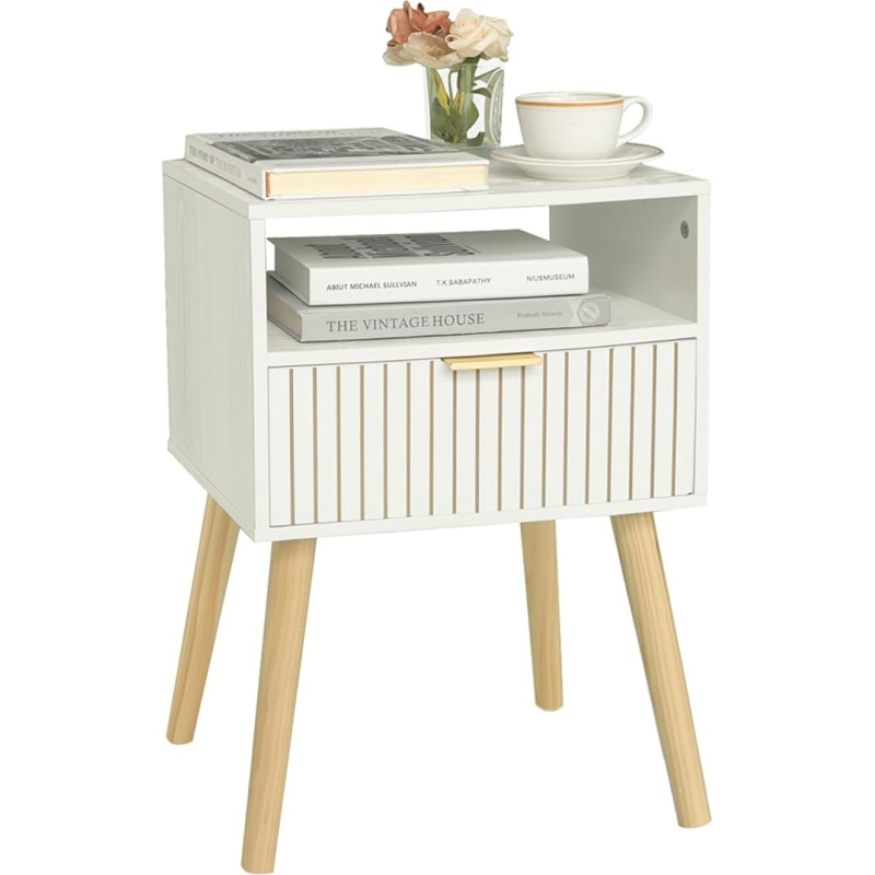 MaxSmeo Mid Century Modern valge 2-tasandiline öökapp 30cm D x 40cm W x 60cm H