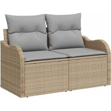 10-teiliges Garten Sofa Set mit Kissen Beige Poly Rattan, 2-Sitzer Garten Sofa mit Stauraum & Kissen Beige Poly Rattan Gartenlounge Model3358240