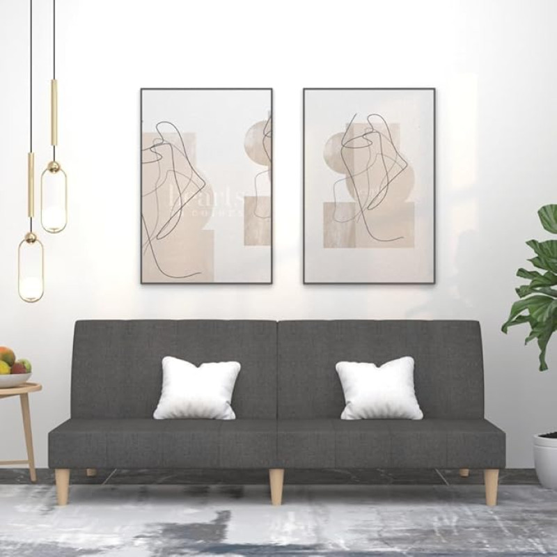 Diivanvoodi 2-kohaline tumehall kangas voodifunktsiooniga ja tugev puust raam - mugav diivan elutuppa, väikestesse tubadesse ja külalistele ööbimiseks