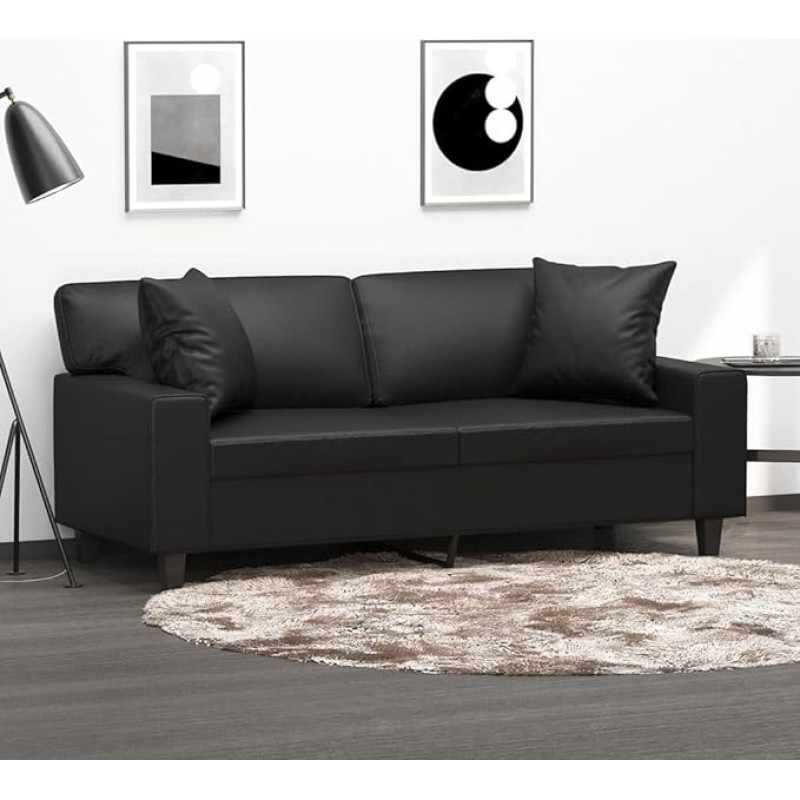 LVHUIDEH Moderne Sofa für Wohnzimmer Büro, 2-Sitzer-Sofa mit Zierkissen, 174 x 77 x 80 cm, Kunstleder (75% Polyvinylchlorid, 20% Polyester, 5% Baumwolle), Metall, Textilene