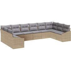 10-teiliges Garten Sofa Set mit Kissen Beige Poly Rattan Gartenlounge Model3346900
