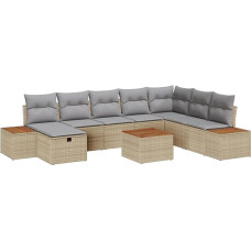 9-teiliges Garten Sofa Set mit Kissen Beige Poly Rattan Gartenlounge Model3359662
