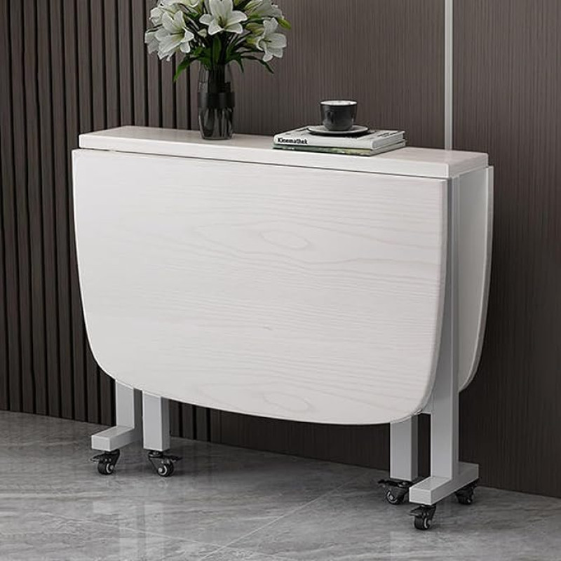 Ausziehbarer klappbarer Esstisch mit Rollen, kompakter weißer Holztisch für kleine Räume, 100 x 60 x 75 cm, ideal für Esszimmer, Küche und Wohnungen.