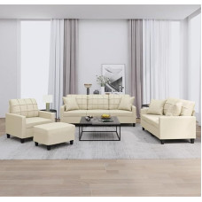 Cremefarbenes Kunstleder-Sofa Set mit 2+3 Sitzen & Fußhocker - Komfortabel & Robust Model3201354