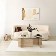 Hanah Home Elegantne kohvilaud, travertiini värvi, 105 x 40 x 65 cm, 100% klaasplaat ja melamiiniga kaetud puitlaastplaat, stiilne marmorist disain kaasaegsetesse eluruumidesse