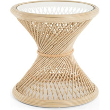 Kouboo Peacock Rattanist küljelaud klaasist lauaga, naturaalne