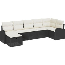 Rantry 7-teiliges Garten-Sofaset mit Kissen schwarz Poly Rattan Gartenlounge Model3360428