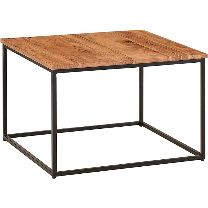 FineBuy Kohvilaud 60 x 60 x 41 cm täispuidust metallist diivanilaud elutoa laud Akaatsia maja laud tööstuslik ruudukujuline puidust laud kohvilaud täispuidust elutoa laud