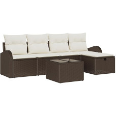 Homgoday 6-teiliges Garten-Sofa-Set mit Kissen Braun Poly-Rattan, 2-Sitzer Garten-Sofa mit Stauraum&Waren Braun Poly-Rattan Diivan Im Freien Model3360399