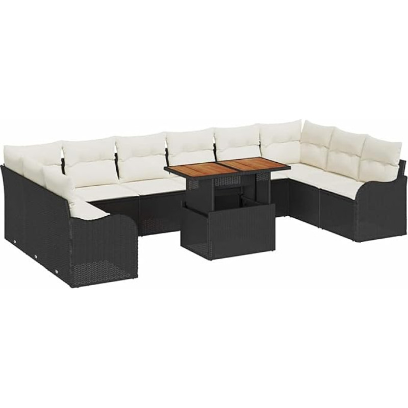 11-teiliges Garten-Sofaset mit Kissen Schwarz Poly-Rattan, 2-Sitzer Garten-Sofa mit Stauraum & Kissen Schwarz Poly-Rattan Gartenlounge Model3358245