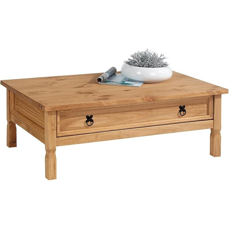 IDIMEX Mehhiko mööbel kohvilaud elutoa laud Tequila diivanilaud sahtliga Mehhiko stiilis tahke mänd värvitud/vahatatud