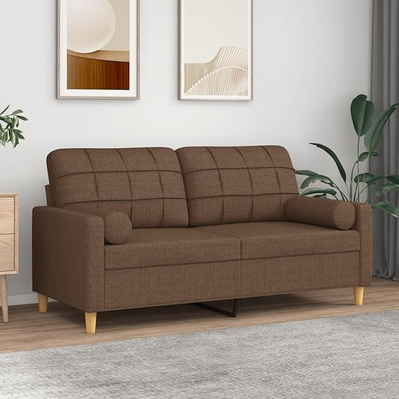 2-Sitzer-Sofa Braun, Stoff, 110kg Tragfähigkeit, Zierkissen, 158x77x80cm Model3200785