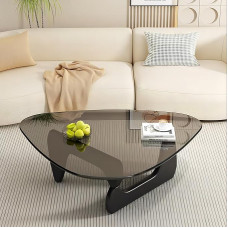 EASYSOUL Modernne klaasist kohvilaud, 83 x 57 x 40 cm (D*S*K), abstraktne ümmargune teelaud elutuppa, kodukontorisse, tööstuslike kokteililauad (must hall klaas, 83cm)