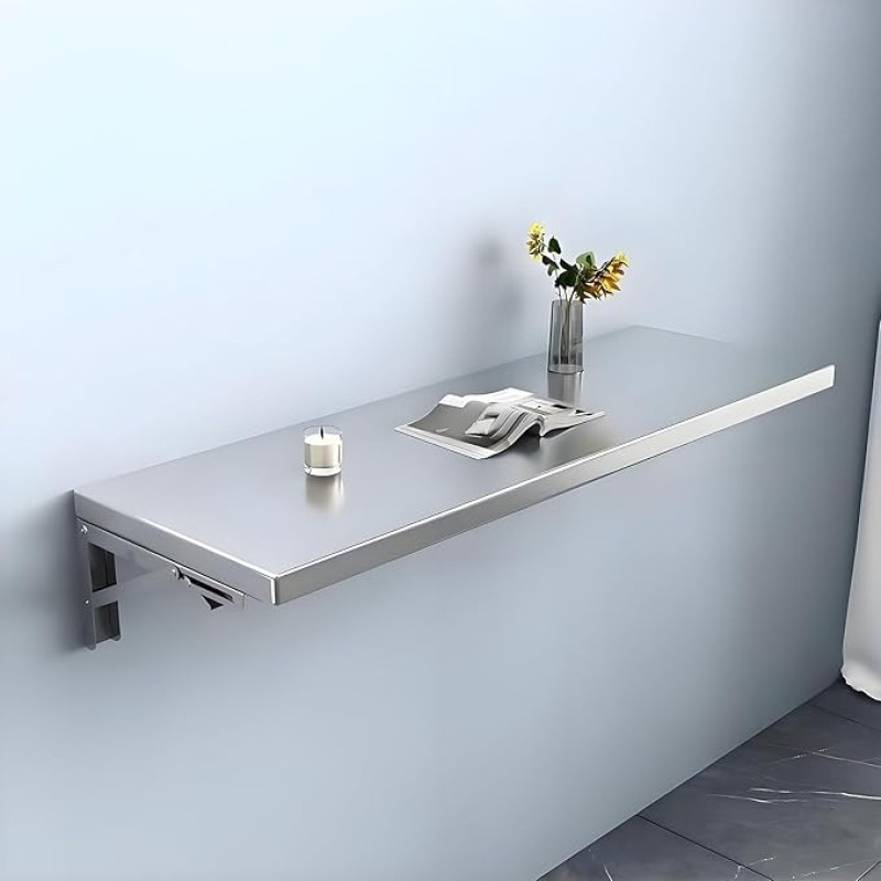 ZEQFEMKL Seinale paigaldatav kokkupandav laud Roostevabast terasest seinale paigaldatav kokkupandav laud Seinale paigaldatav ruumi säästev kokkupandav laud väikestele ruumidele kodukontorisse kööki 50x25cm