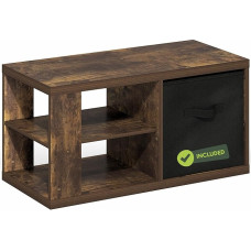 Furinno Viola kohvilaud, avatud riiulite ja hoiukastiga küljelaud, merevaigukollane/must