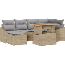 7-teiliges Garten-Sofaset mit Kissen Beige Poly Rattan Gartenlounge Model3358597
