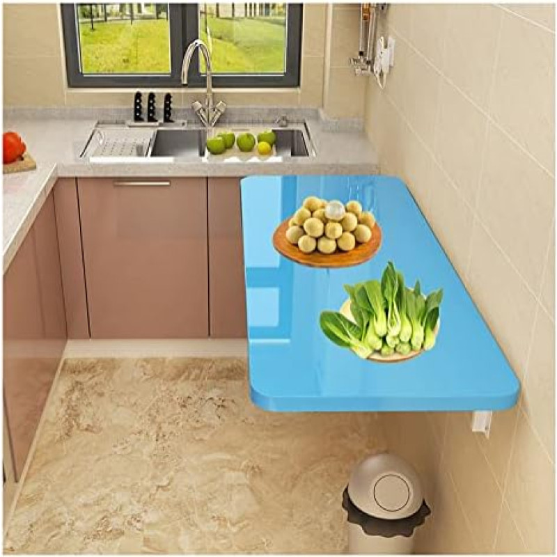 Schwebender, an der Wand montierter Klappschreibtisch, Klapptisch für kleine Räume, 80 x 30 cm, Blau, ideal für Waschküche, Arbeitszimmer, Schlafzimmer