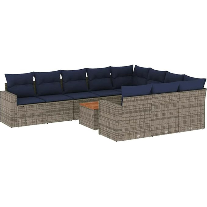 Rantry 11-TLG. Garten-Sofagarnitur mit Kissen Grau Poly Rattan Gartenlounge Model3256635