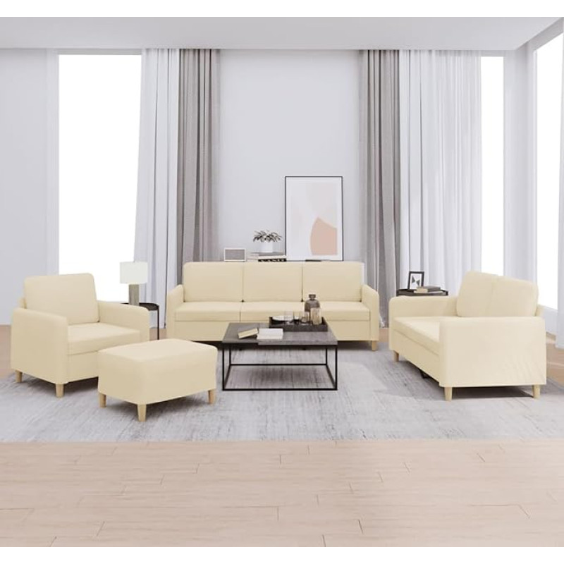 Homgoday Creme 3-teilig Stoff-Sofagarnitur mit Fußhocker, 2+3 Sitze, Schaumstofffüllung - Max. 110 kg pro Sitz Model3202064