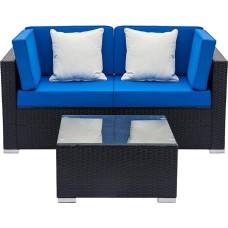 Mööblikomplekt Täielikult varustatud rotangist diivanikomplekt koos 2 nurgadiivaniga ja 1 kohvilaud mustana