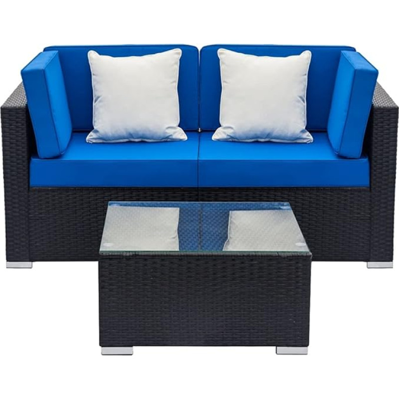 Mööblikomplekt Täielikult varustatud rotangist diivanikomplekt koos 2 nurgadiivaniga ja 1 kohvilaud mustana