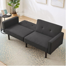 Multifunktsionaalne reguleeritav diivanvoodi, 2 in 1 diivanvoodi, kahekohaline diivan, sõltumatult reguleeritavad topelt seljatoed, unefunktsiooniga, puuvillane linasest kangast, kõrge tihedusega vaht (must)
