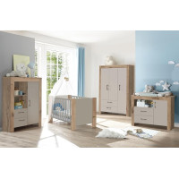 M Möbel-Direkt Deutschlands schnelle Möbel Baby Room Bill 6 Pieces - Children's Room in Viking Oak and Dove with Revolving Door Cupboard, Baby Cot 70 x 140 cm Height Adjustable, Changing Table and