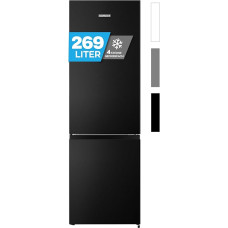 Heinrich´s Fridge Freezer Combination 269 Litres, Cooling Volume 198 L, Freezer 71 L, LED Lighting, Refrigerator Door Hinge, Quiet 39 dB, Large Freezer Boxes, 7 Temperature Levels, (Black-Inox)