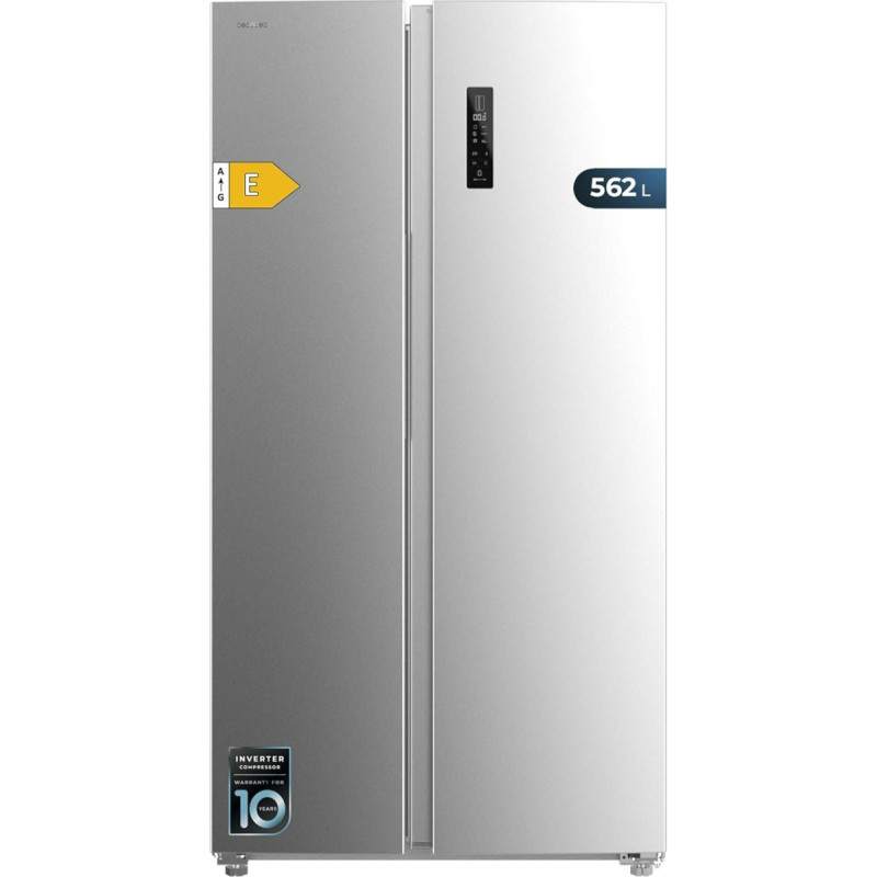 Cecotec Bolero CoolMarket SBS 562 Inox E American Fridge Side By Side 562 L 177 x 91.2 cm, Inverter Plus Compressor, Low Consumption, No Frost, Multiairflow, Quick Cooling, Stainless Steel