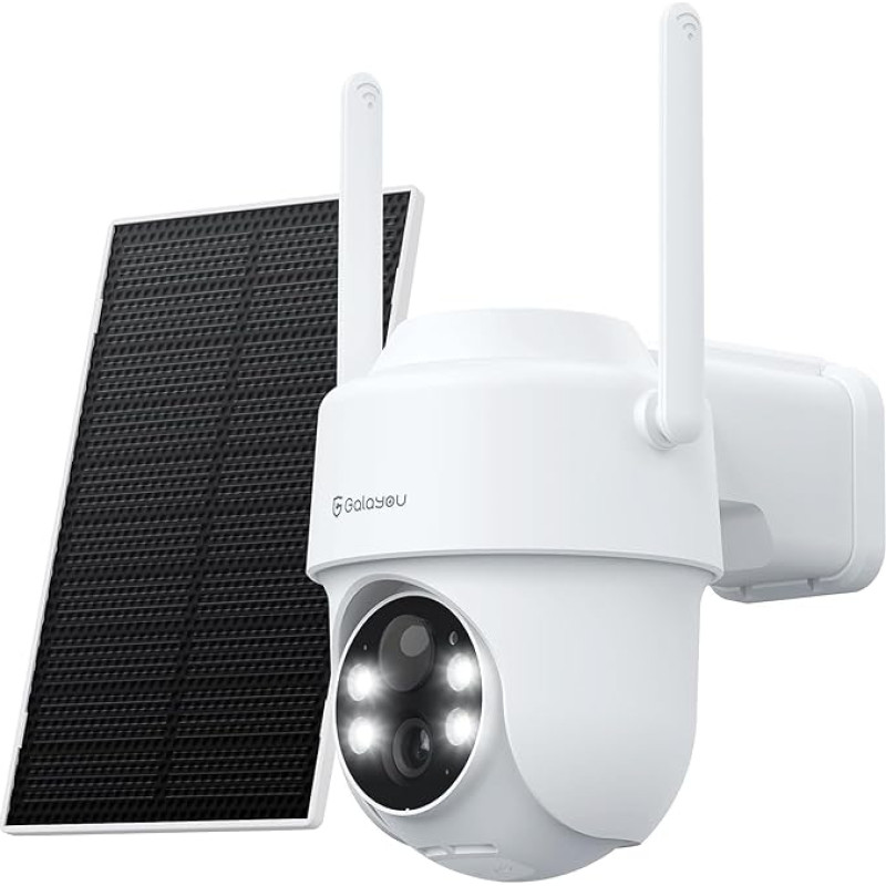 GALAYOU välivalvekaamera aku Solar - 2K PTZ WiFi kaamera välivalve päikesepaneeliga, PIR liikumisandur, 2.4GHz WiFi, IP65, värviline öönägemine, kahesuunaline heli, R1