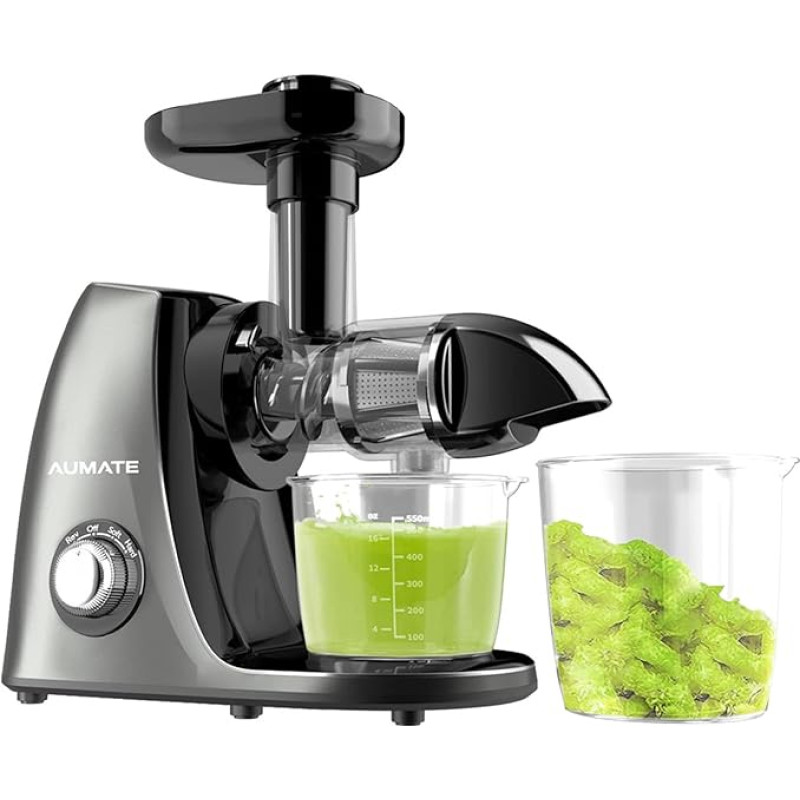 AUMATE aeglane mahlapress, köögiviljade ja puuviljade testivõitja professionaalne mahlapress, külmpress koos vaikse mootori, tagasipööramise funktsiooniga, puhastusharja, mahlapressi materjal, BPA-vaba (150 Watt/halli)