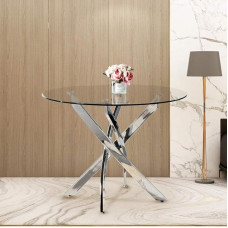 GOLDFAN Klassikaline karastatud klaasist söögilaud kroomitud jalgadega, kaasaegne söögilaud söögikordade jaoks (80 x 80 x 75 cm)
