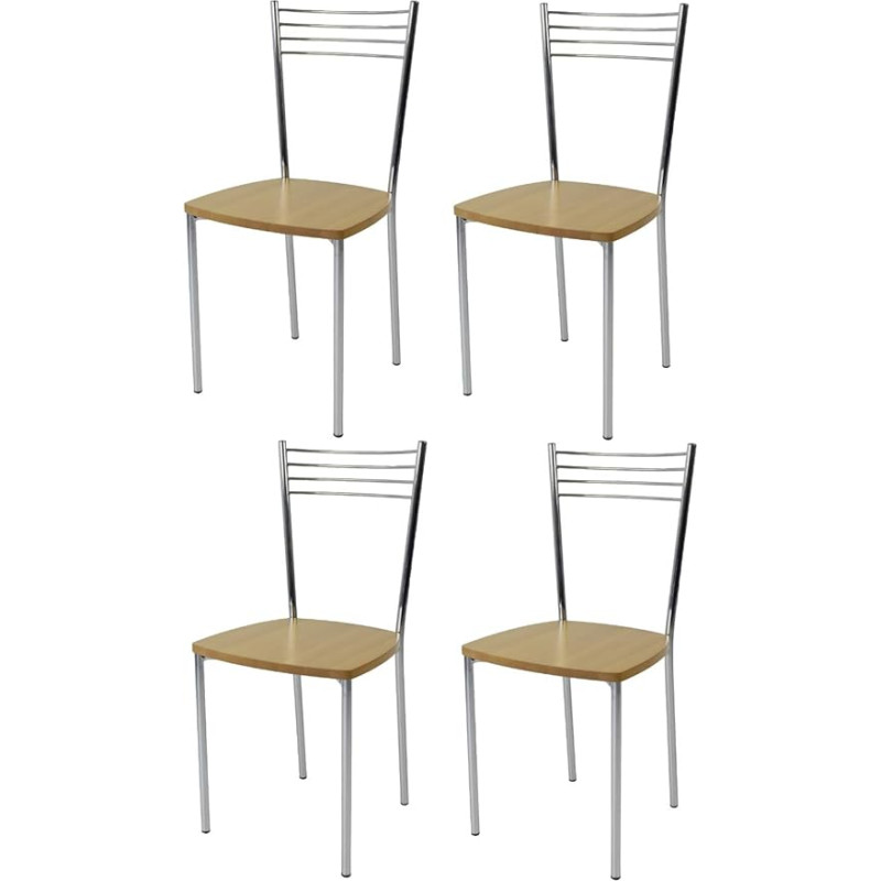 t m c s Tommychairs - 4 Elena moodsa tooli komplekt köögi ja söögitoa jaoks, vastupidav kroomitud terasraam, puidust iste tammepuidust