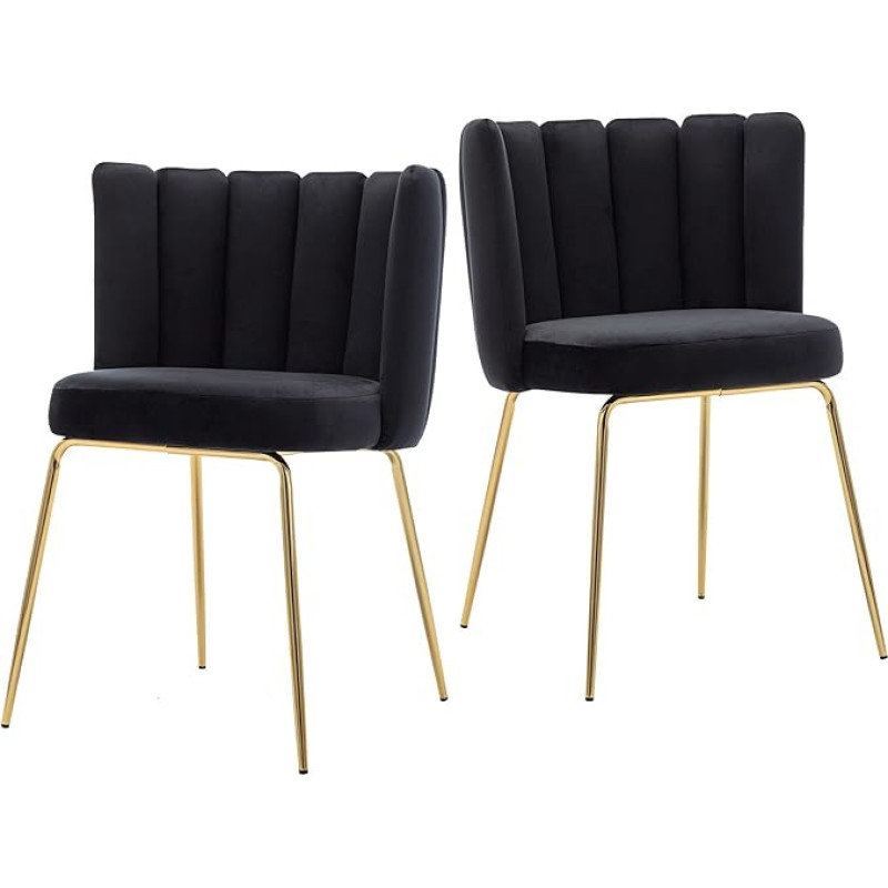 Sametist söögitoolid 2 moodsat tooli komplekti Pehmendusega küljetoolid kuldsete metalljalgadega koduköögi elutuppa mustad
