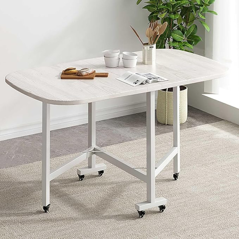 Klappbarer Esstisch mit 6 Rollen, robuster Karbonstahl, 150 kg Kapazität, platzsparendes multifunktionales Design für Ess- und Wohnzimmer
