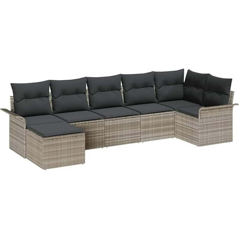 Rantry 7-teiliges Garten Sofa Set mit Kissen Hellgrau Poly Rattan Gartenlounge Model3345452