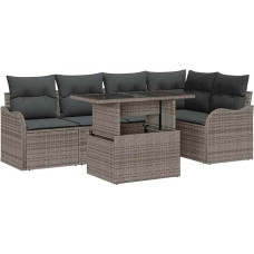 Rantry 6-teiliges Garten Sofa Set mit Kissen Grau Poly Rattan, 2-Sitzer Garten Sofa mit Kissen Grau Poly Rattan Gartenlounge Model3348465