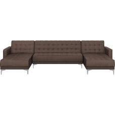 Beliani Aberdeen U-kujuline diivanvoodi U-kujuline polsterdatud kattega tumepruun