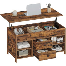 Hzuaneri kohvilaud, reguleeritava kõrgusega elutoa laud, diivanilaud, 2 sahtlit ja peidetud panipaik, 50 x 100 x 47,3-61,3 cm, elutuppa, söögituppa, kontorisse, vintage pruun/must CT22101B