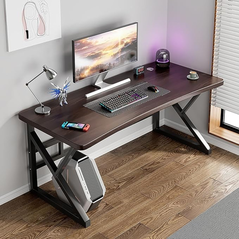 Tööstuslik arvutilaua, kaasaegne kirjutamis- ja mängulaud, lihtne puidust ja metallist töölaud koju ja magamistuppa (tume pähkelpuu, 100cm)