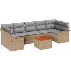 Rantry 8-teiliges Garten Sofa Set mit Kissen in Beige aus Poly Rattan und Akazienholz, 2-Sitzer Garten Sofa mit Stauraum & Kissen in Beige aus Poly Rattan Gartenlounge Model3355963