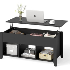 LIFEZEAL kohvilaud reguleeritava kõrgusega, kohvilaud 3 avatud riiuliga, elutoa laud varjatud hoiuruumiga, vintage diivanilaud elutuppa ja kontorisse (must)
