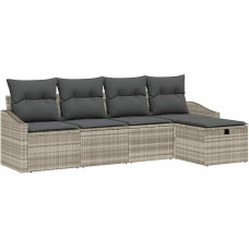 5-teiliges Garten-Sofa-Set mit Kissen Hellgraues Poly-Rattan Gartenlounge Model3359261