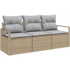 Rantry 3-teiliges Garten-Sofa-Set mit Kissen Beige Poly Rattan Gartenlounge Model3346240