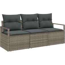 Rantry 3-teiliges Garten-Sofa-Set mit Kissen Grau Poly-Rattan, 2-Sitzer Garten-Sofa mit Kissen Grau Poly-Rattan Gartenlounge Model3346239