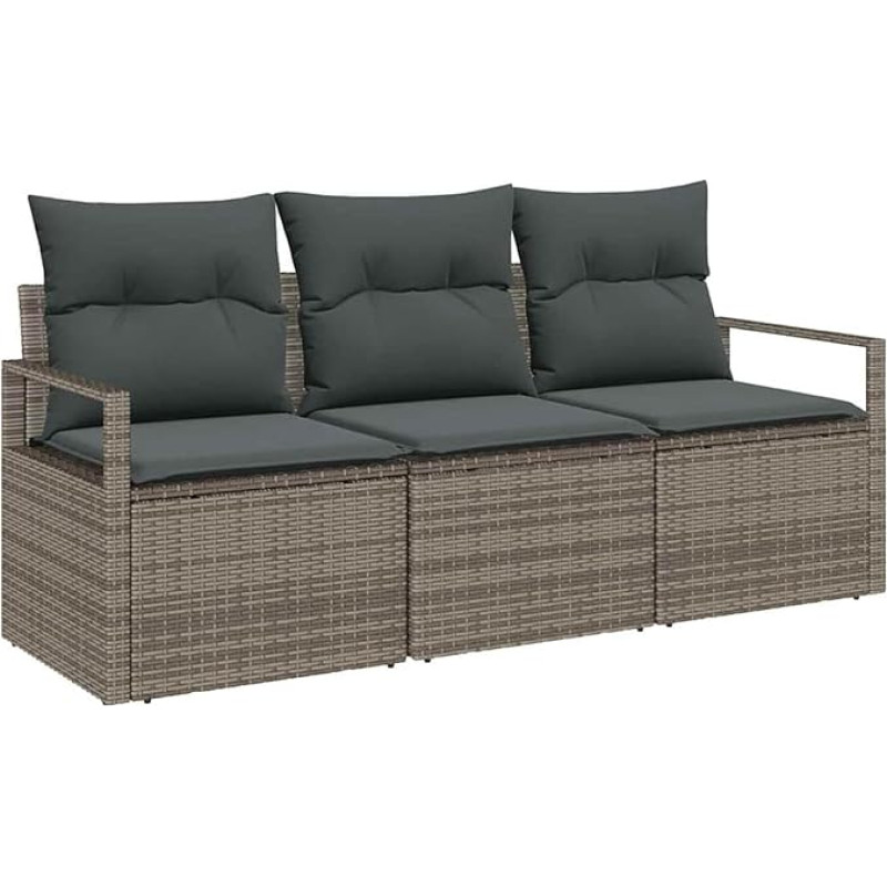 Rantry 3-teiliges Garten-Sofa-Set mit Kissen Grau Poly-Rattan, 2-Sitzer Garten-Sofa mit Kissen Grau Poly-Rattan Gartenlounge Model3346239