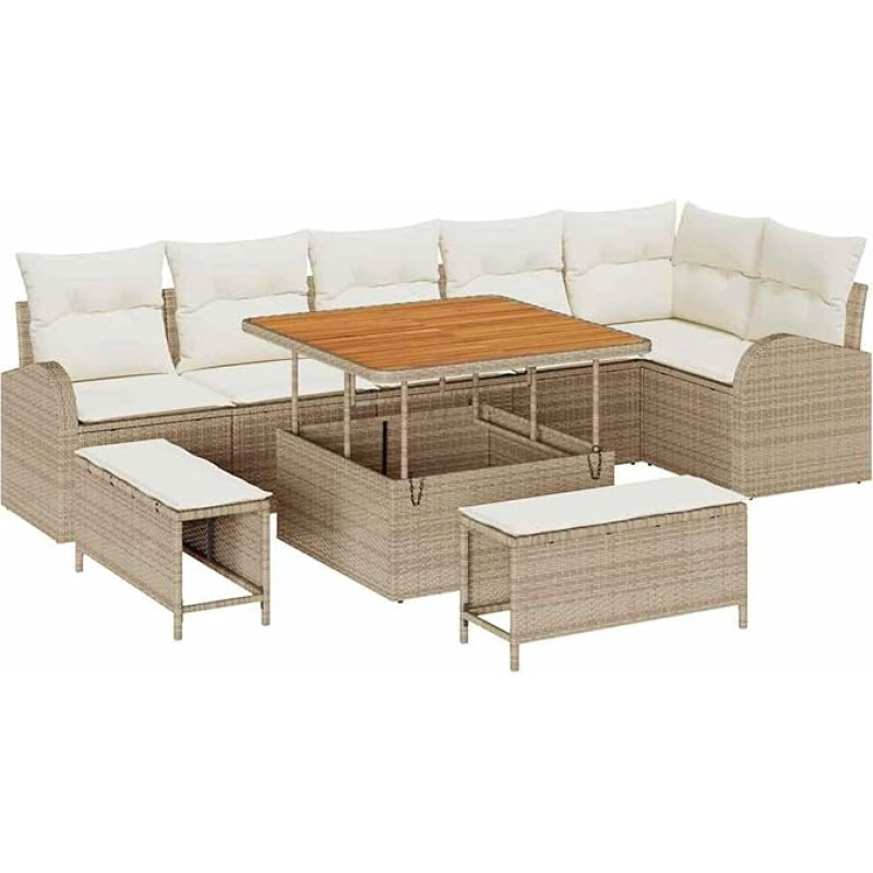 Rantry 9-teiliges Garten Sofa Set mit Kissen in Beige - Poly Rattan Gartenlounge Model3362406
